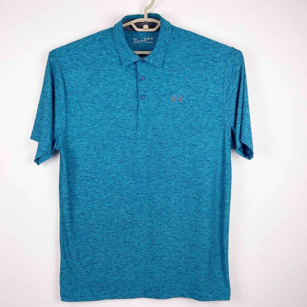 Under Armour Teal Marled Polo Shirt Classic Heatgear Loose Men's XL Tall-used